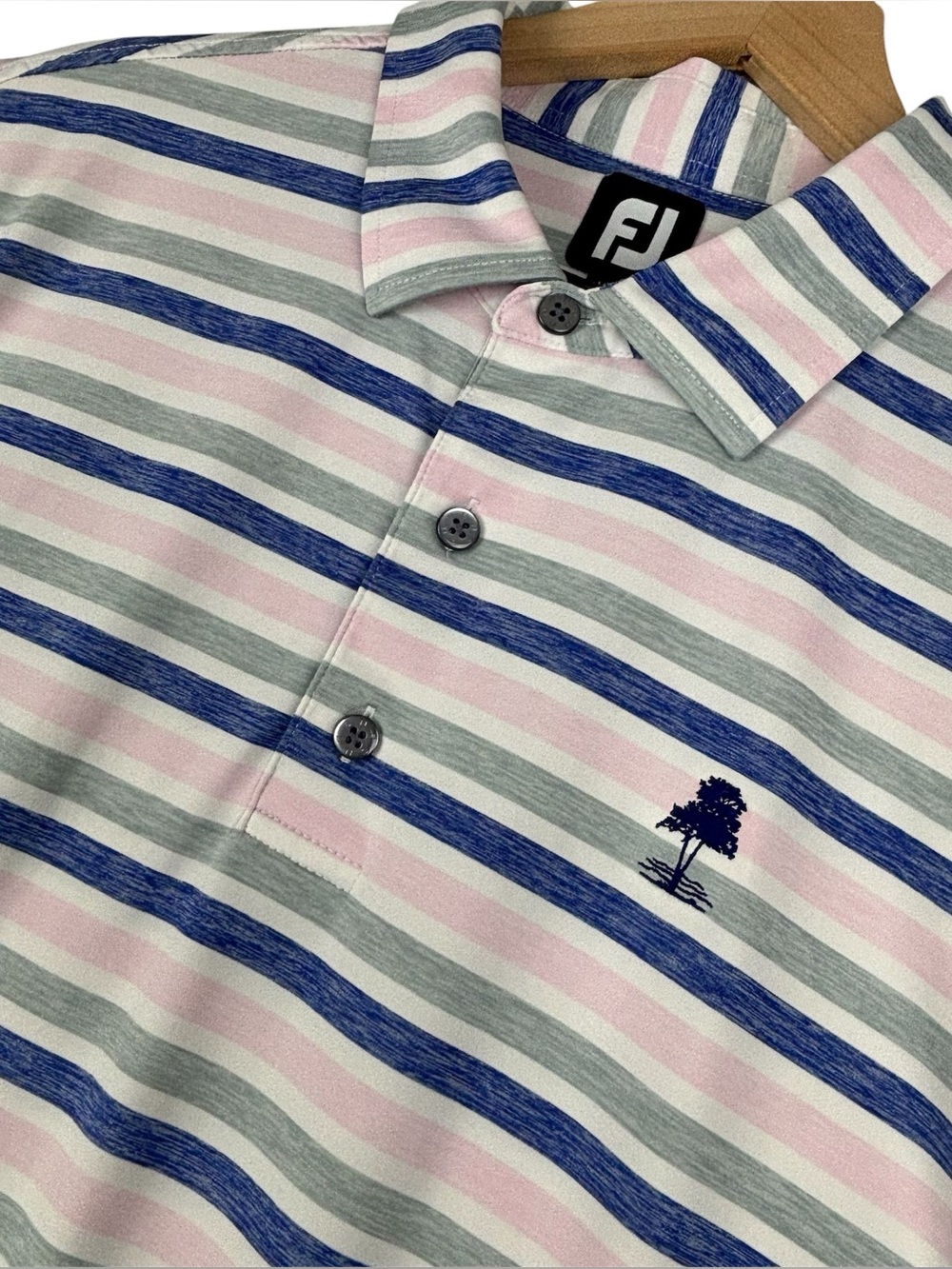 Footjoy Golf Polo Shirt Mens XL Pink Blue Gray Stripe Embroidered Logo